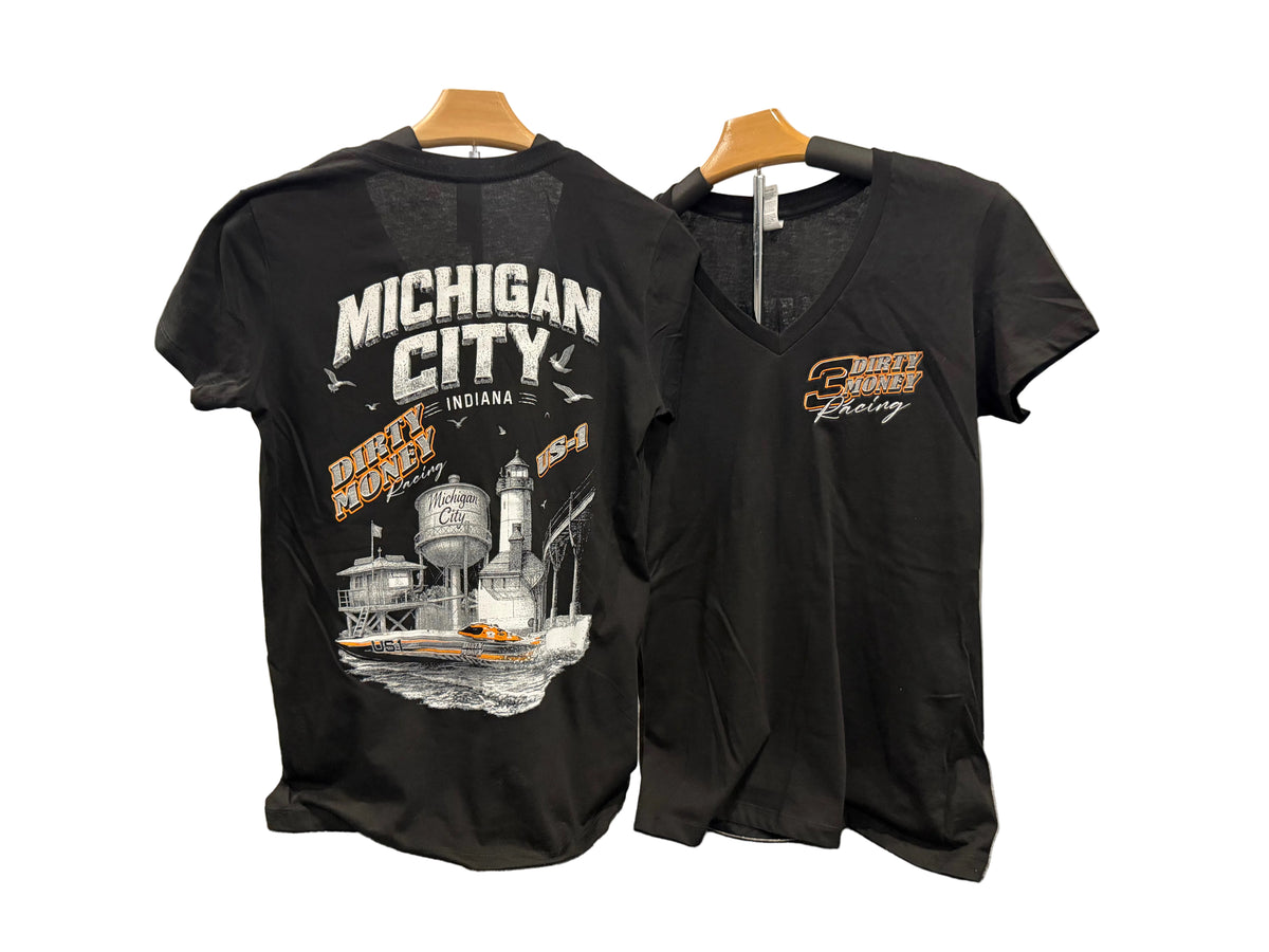 Michigan City Ladies V-Neck Black