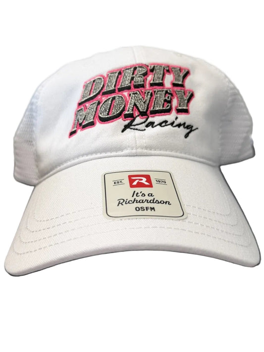 Richardson White Unstructured Low Profile Trucker Hat w/Pink Logo
